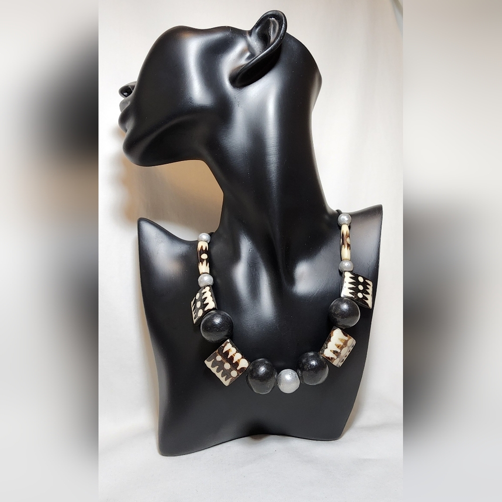 2 For $30 Tribal Style Carved Bone & Wood Bead Necklace – Artisan Ethnic Jewelry